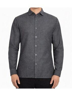 NWT Ted Baker Men's L Gray Herringbone Button-Up Dress Shirt Long Sleeve
